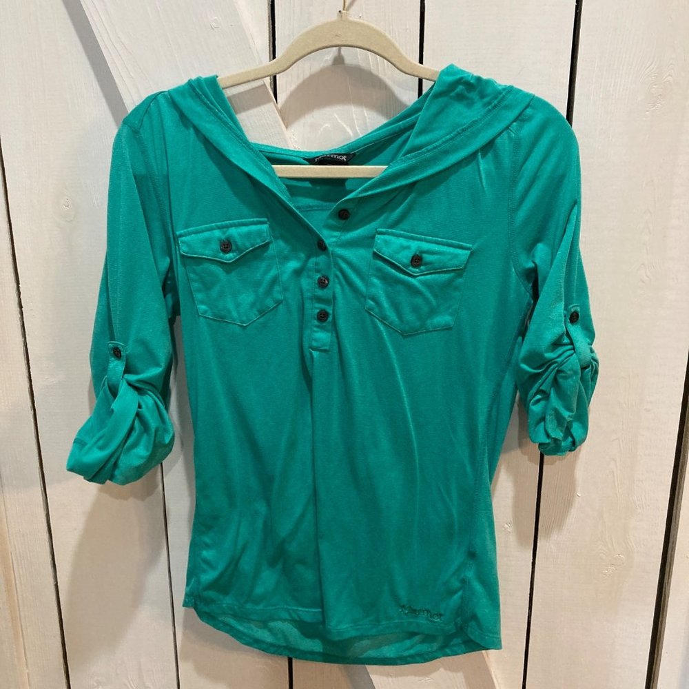 Marmot green hooded tabbed sleeve top small